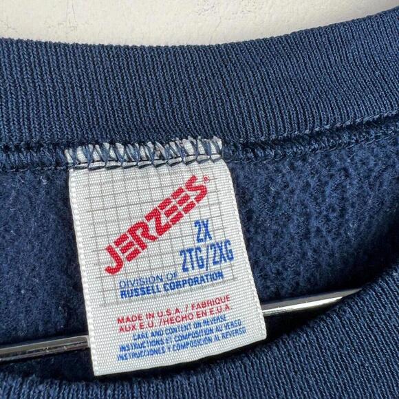 Vintage Jerzees Sweatshirt 2X Navy Blue Blank Pullover Made in USA Russell Crew - Picture 3 of 3